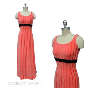 Vintage 60s Pink Maxi Dress Size S Sleeveless Sequins Mod Fuzzy Psychedelic